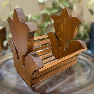 Vintage Wood Slat Tulip Basket Caddy Farmhouse Primitive Country